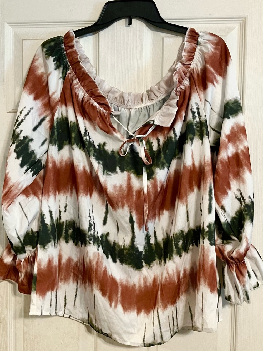 Earth Tie Dye Off Shoulder Boho Cuff Blouse Top Size XL